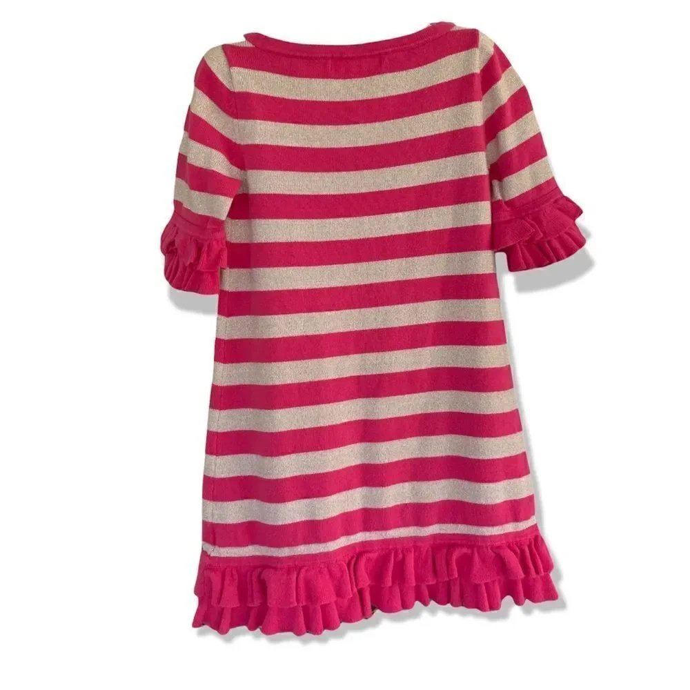 Lilly Pulitzer punk and silver striped ruffle sweater dress 2-3t